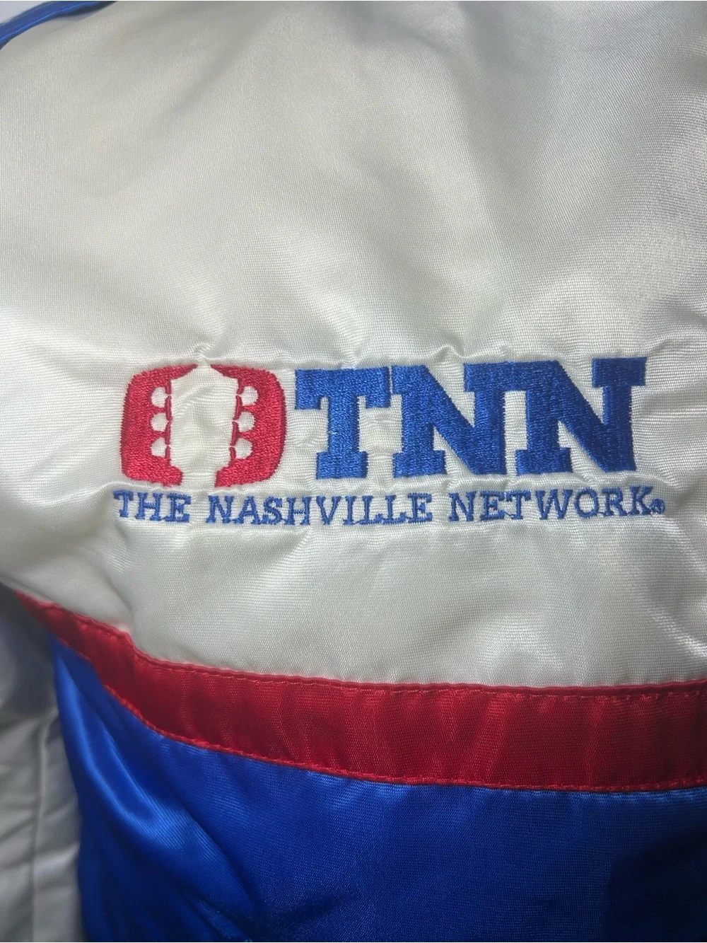 Opryland/Nashville Network Blue and Ivory Satin Racing Jacket 1980